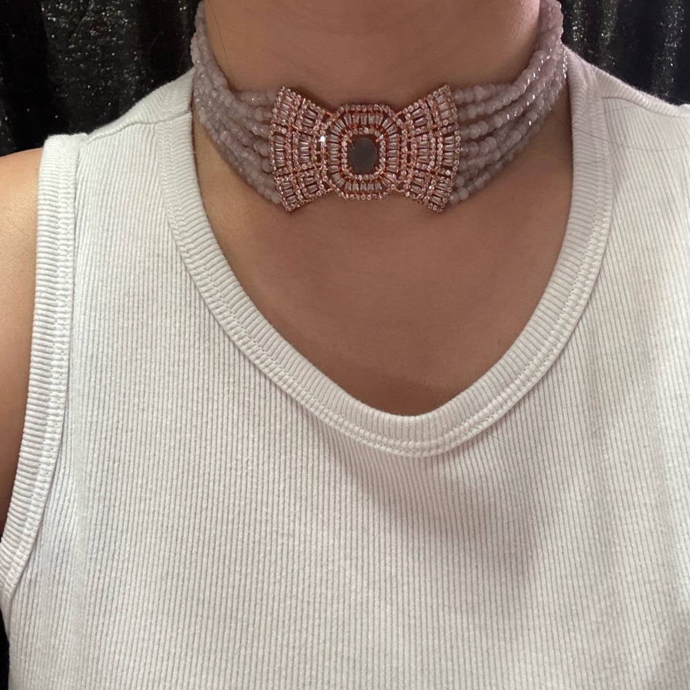 Elegant Gray Beaded Choker Necklace